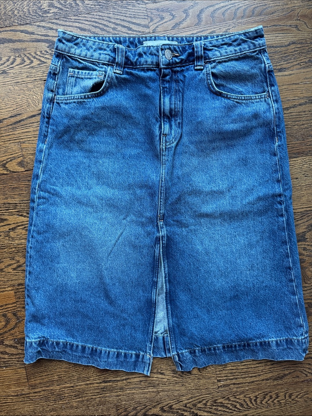 Mango MNG 100% Cotton Blue Denim Midi Skirt Size Medium